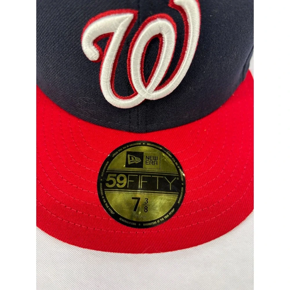 Washington Nationals New Era 59FIFTY Fitted Hat Cap Mens Black Red 7 5/8 NWT